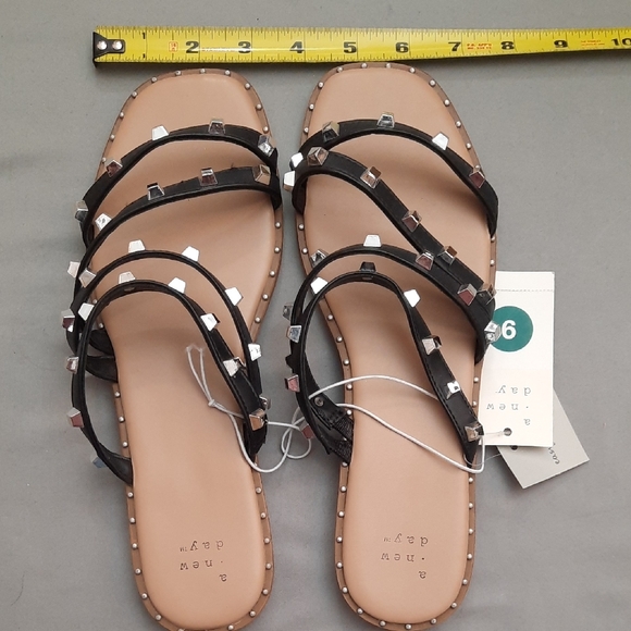 A New Day Black and Silver Studded Sandals - New With Tags - Size 9 - Picture 11 of 11